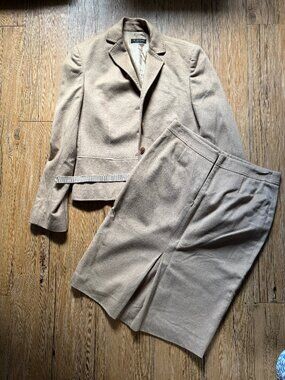 Baby Camel Hair Skirt Suit Set Womens 10 Marlowe Made in Italy Beige Blazer